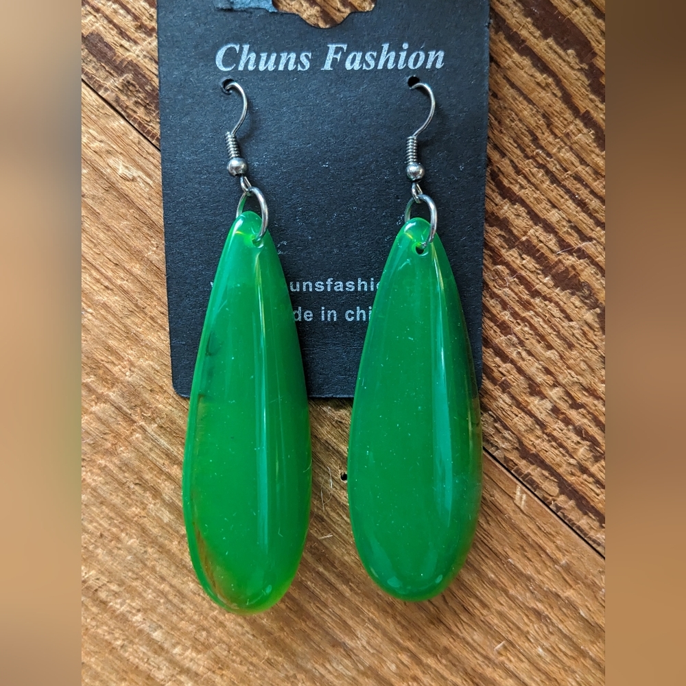 NEW 80s Funky Fun Green dangle earrings EDM Rave Party St Patrick's Day
